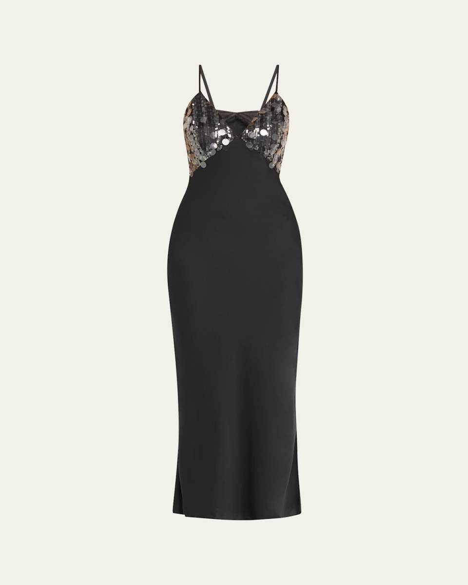Nadiene Sequined Satin Slip Dress